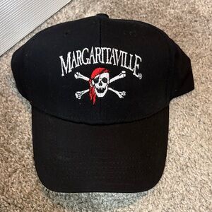 Unisex Margaritaville Black Cap with Red-Accent Pirate Skull